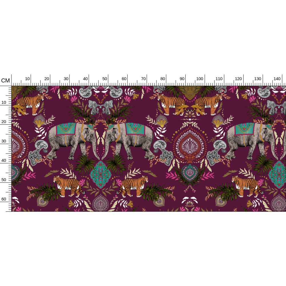 Indian Elephant Mirror Print Fabric by the Metre