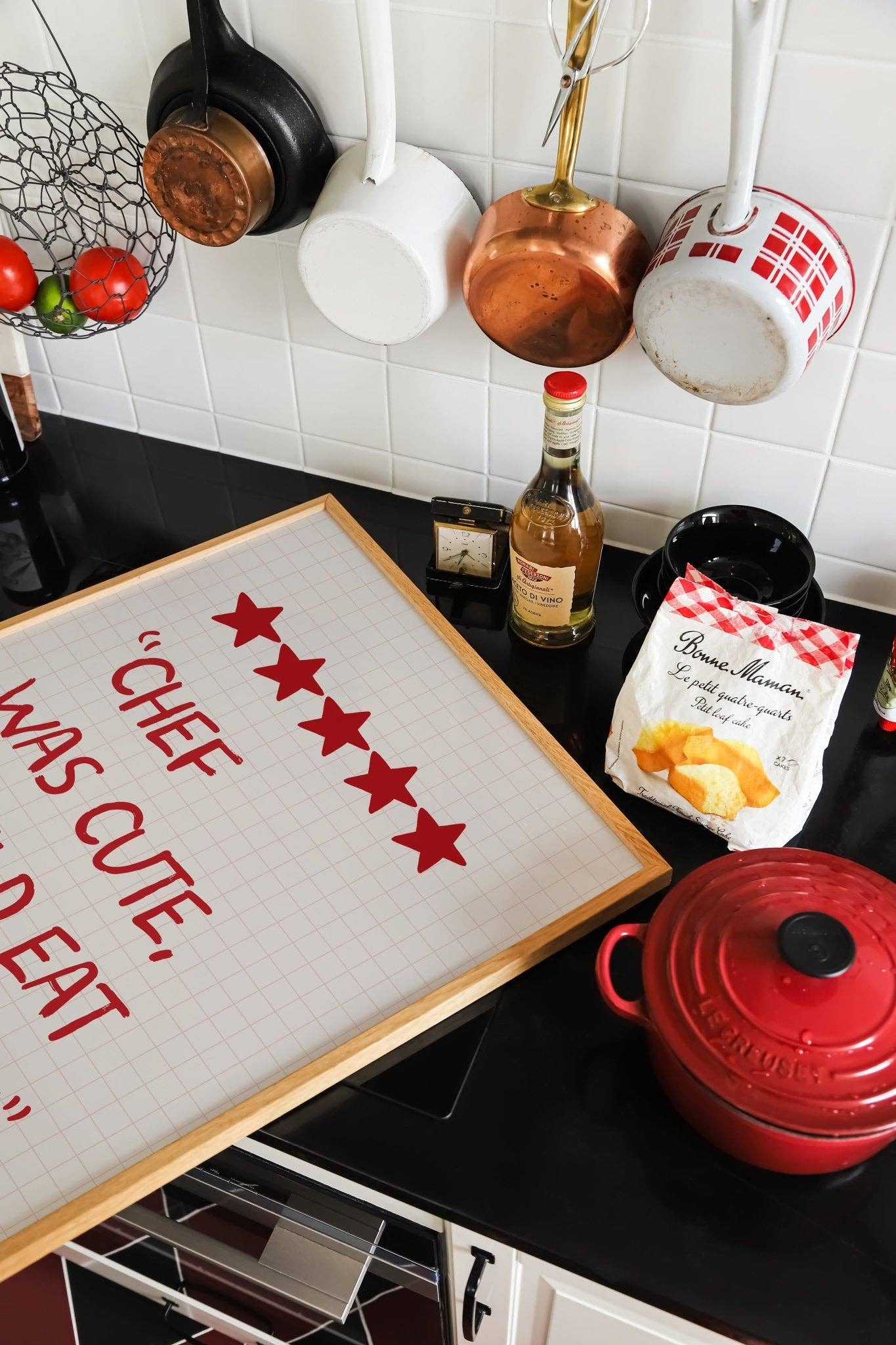 Chef Was Cute Kitchen Print: Cream and Red / A3