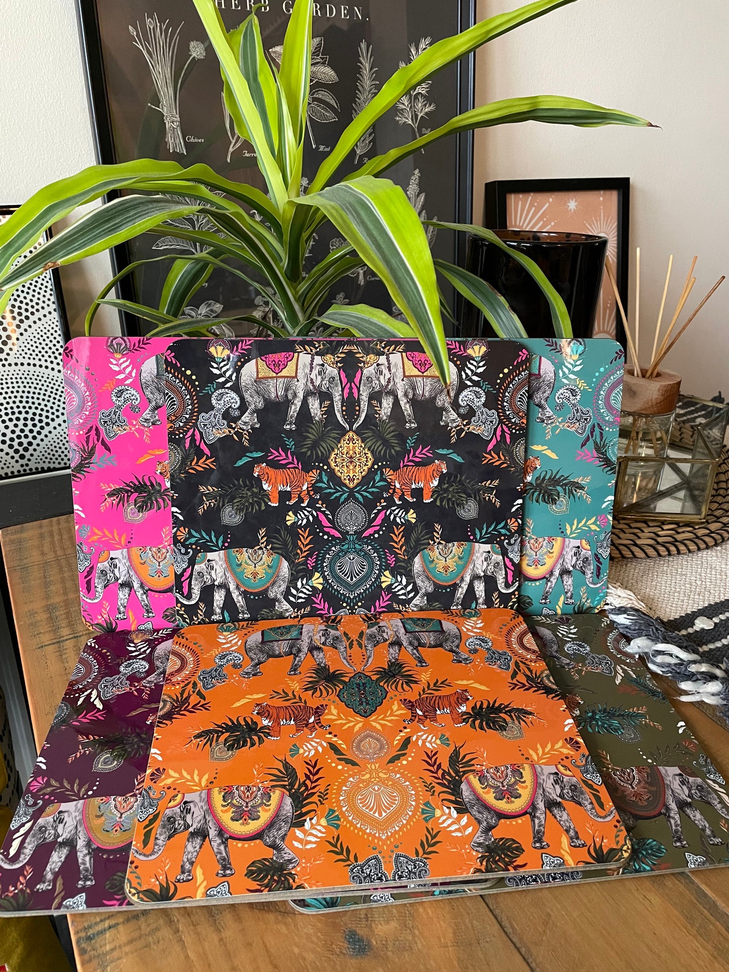 Indian Elephant Printed Placemats in Black