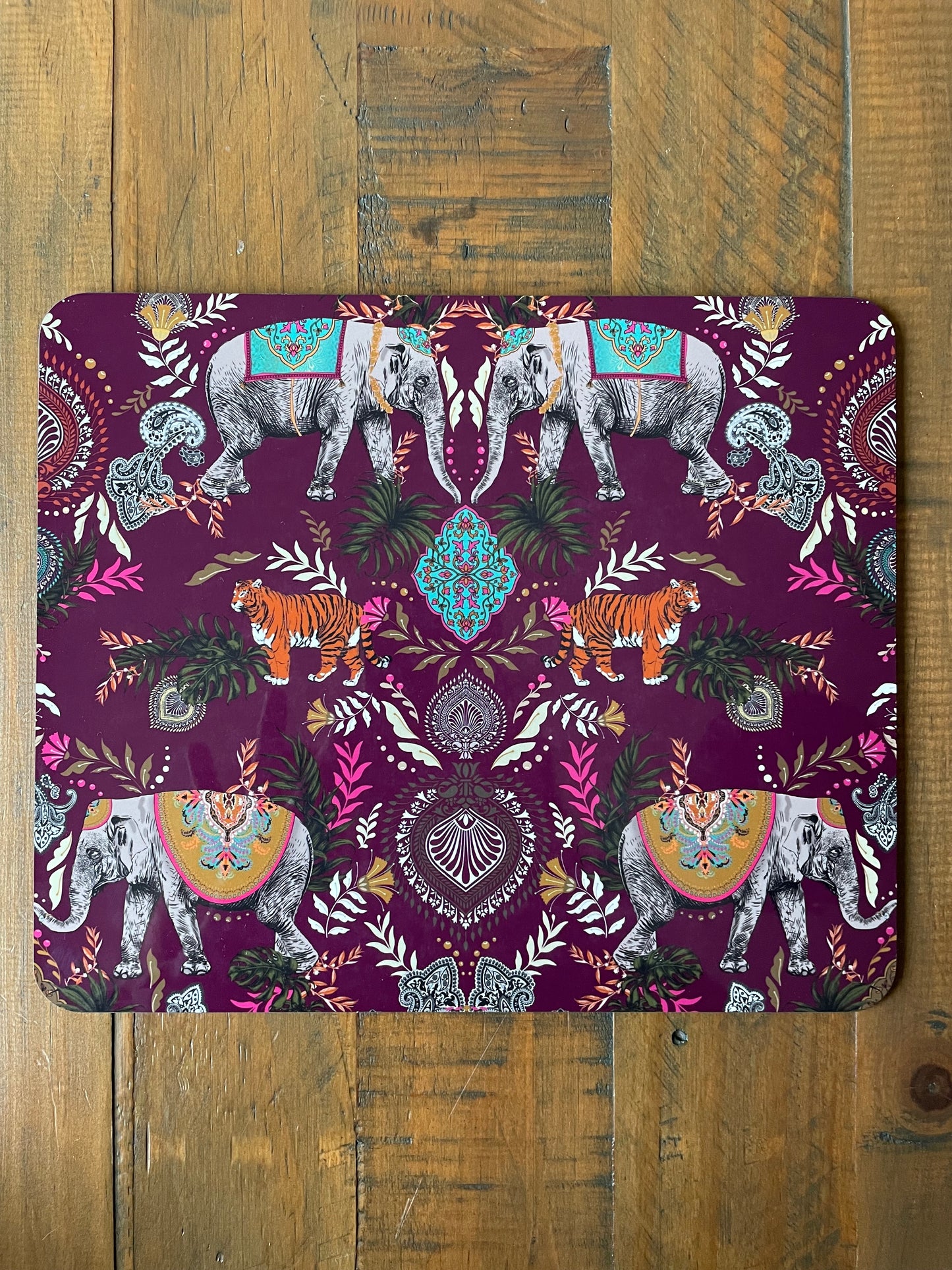 Indian Elephant Printed Placemats in Brinjal