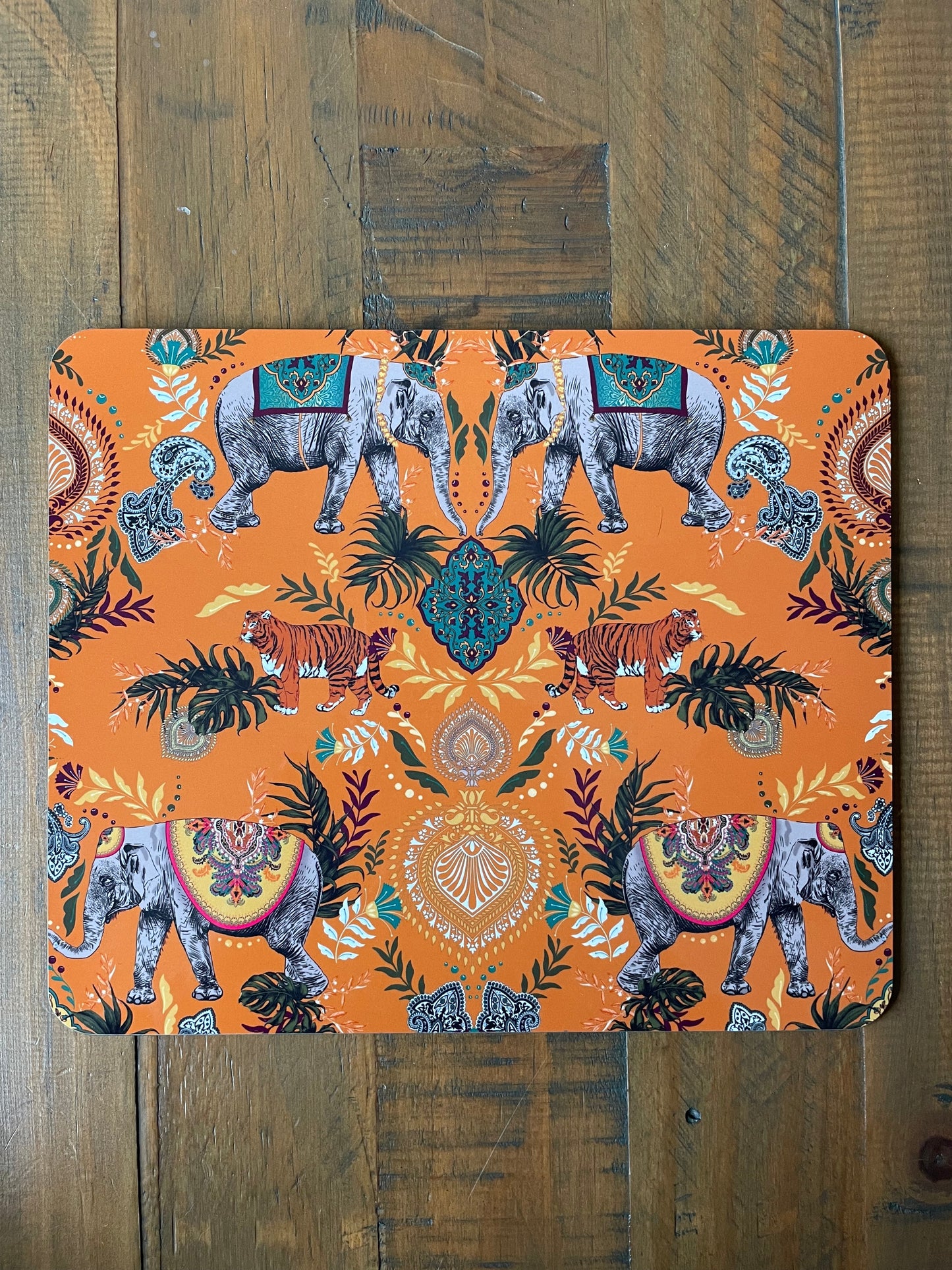Indian Elephant Printed Placemats in Orange