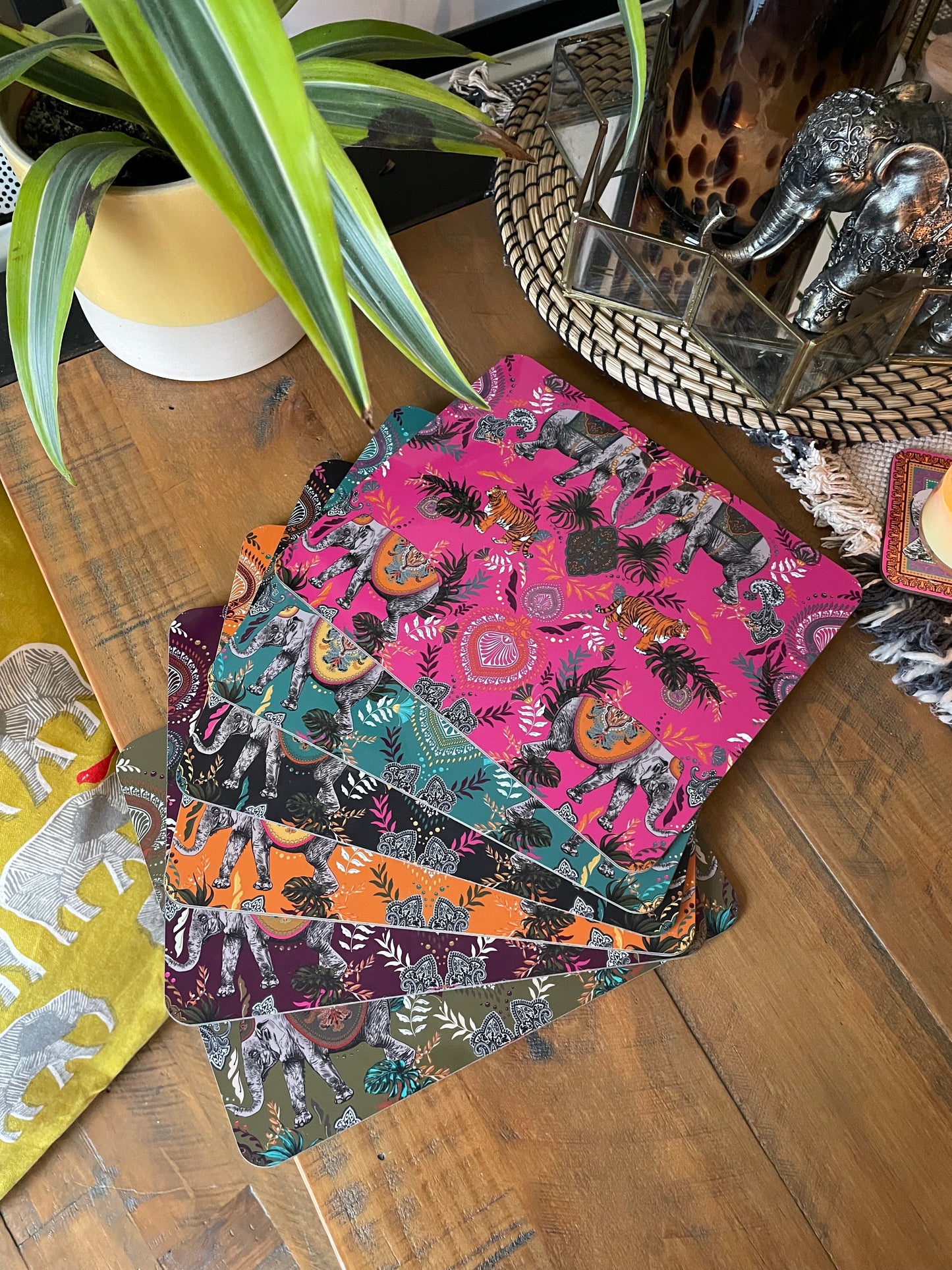 Indian Elephant Printed Placemats in Fuchsia