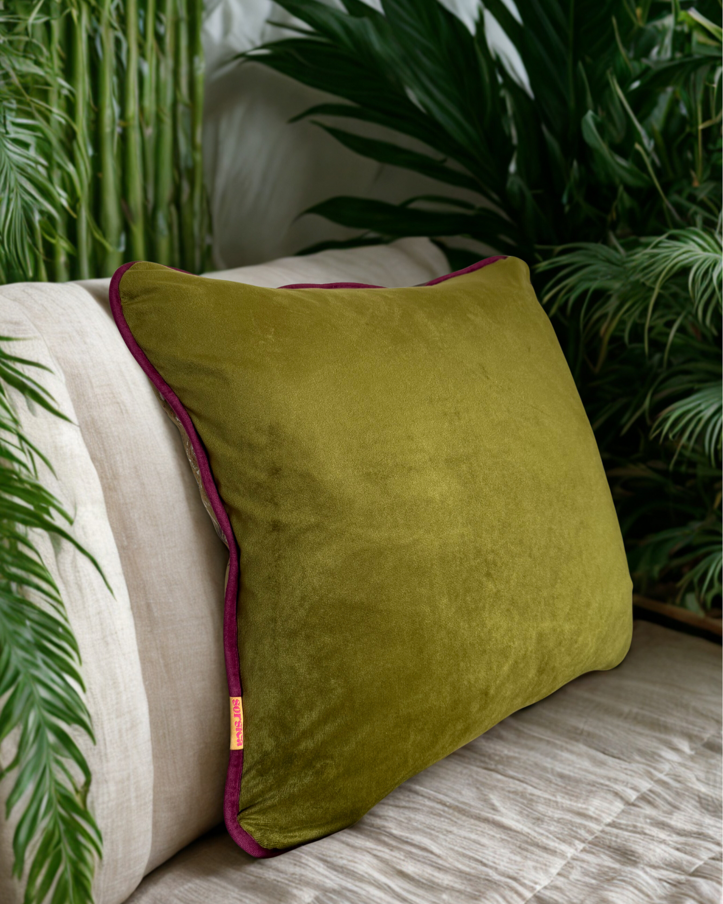 Indian Elephant Velvet Cushion Moss