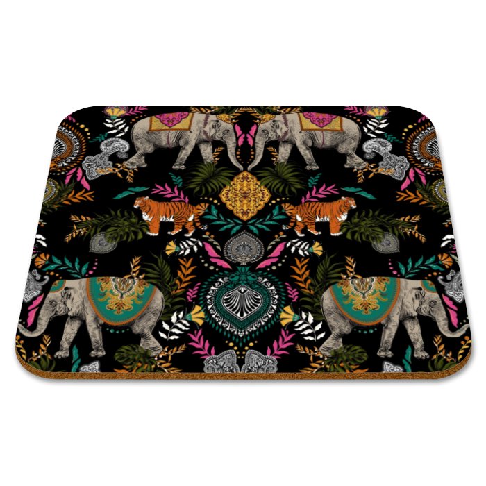 Indian Elephant Printed Placemats in Black