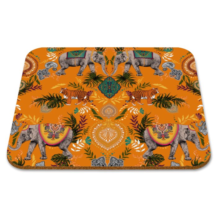Indian Elephant Printed Placemats in Orange