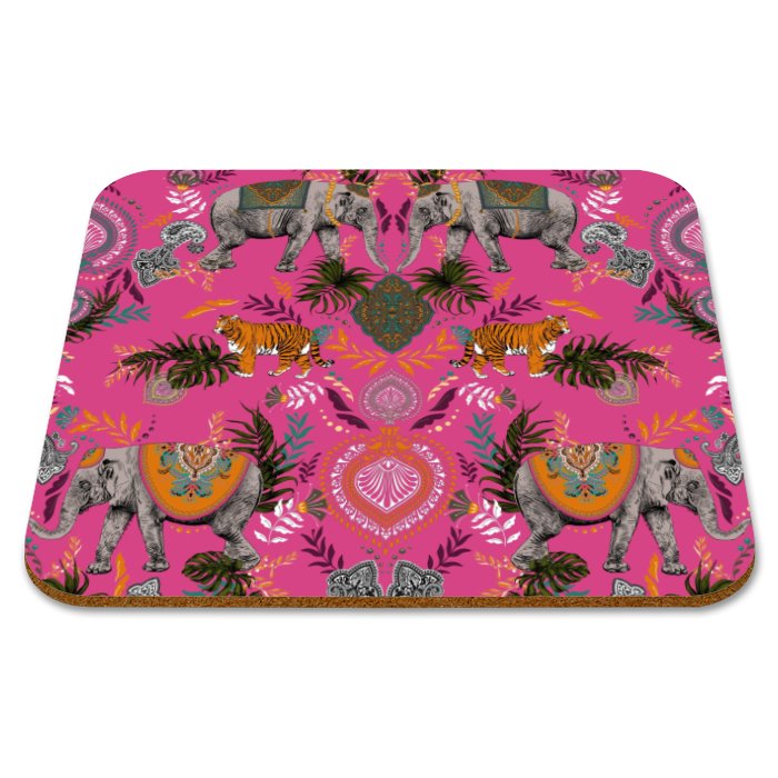 Indian Elephant Printed Placemats in Fuchsia