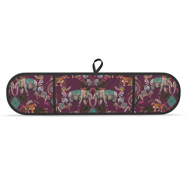Indian Elephant Mirror Print Double Oven Gloves