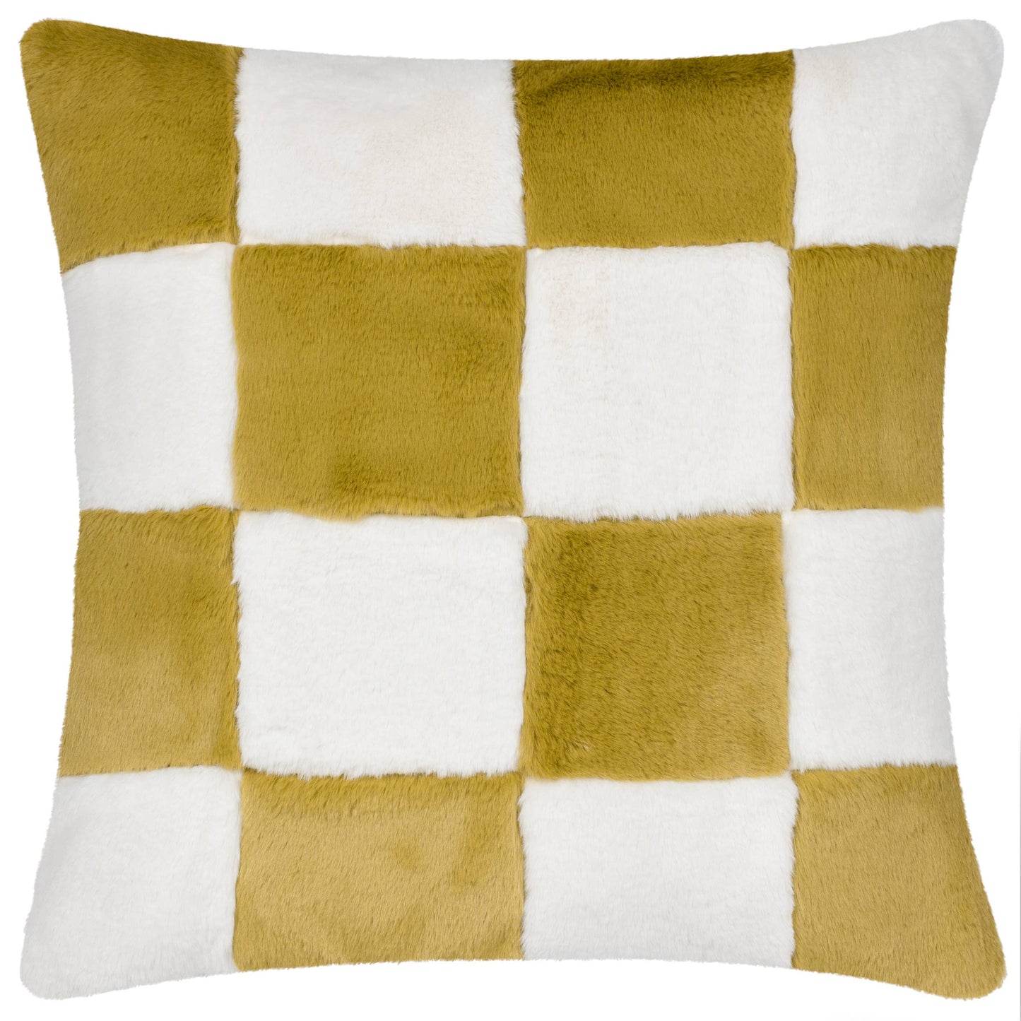 Cozee Check Faux Fur Cushion Olive