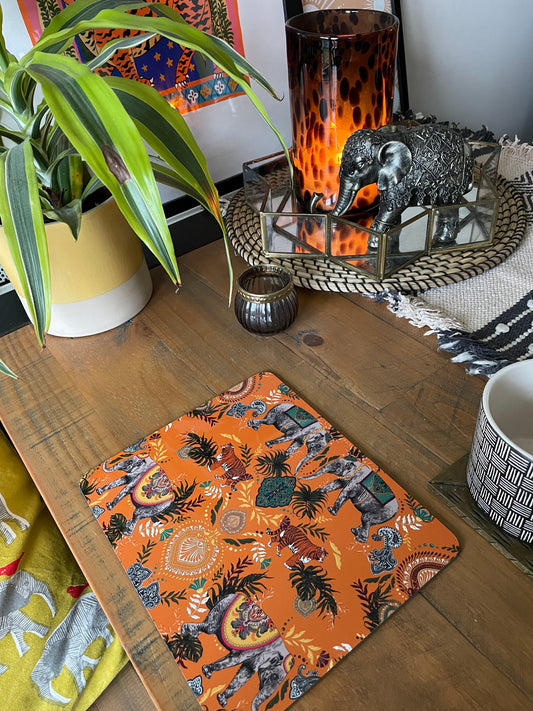 Indian Elephant Mirror Print Placemat Orange