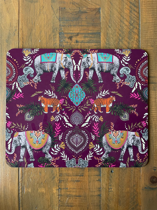 Indian Elephant Printed Placemats in Brinjal