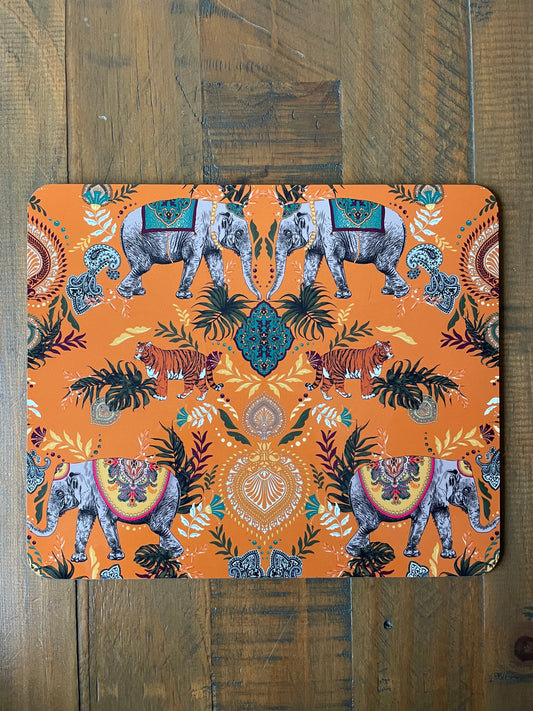 Indian Elephant Printed Placemats in Orange