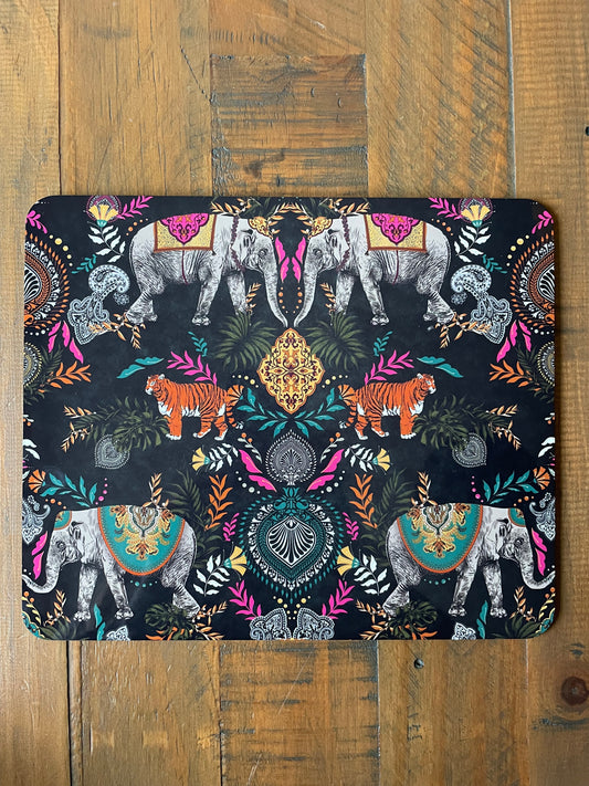 Indian Elephant Printed Placemats in Black