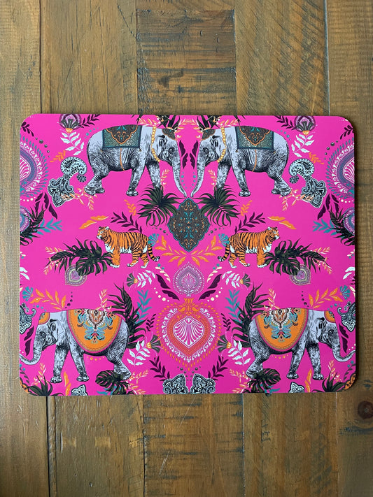 Indian Elephant Printed Placemats in Fuchsia