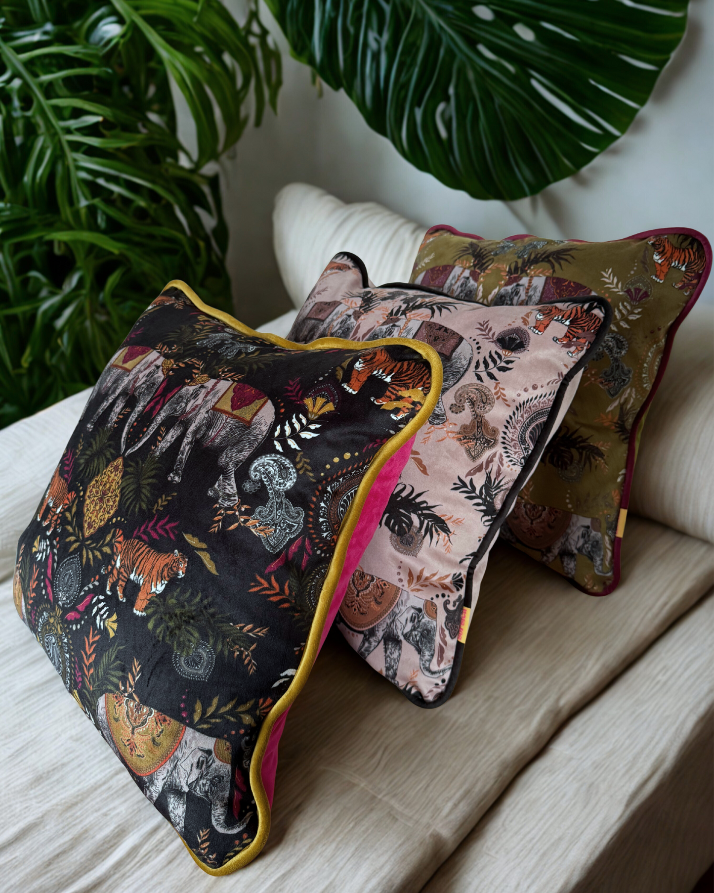 Indian Elephant Velvet Cushion Natural