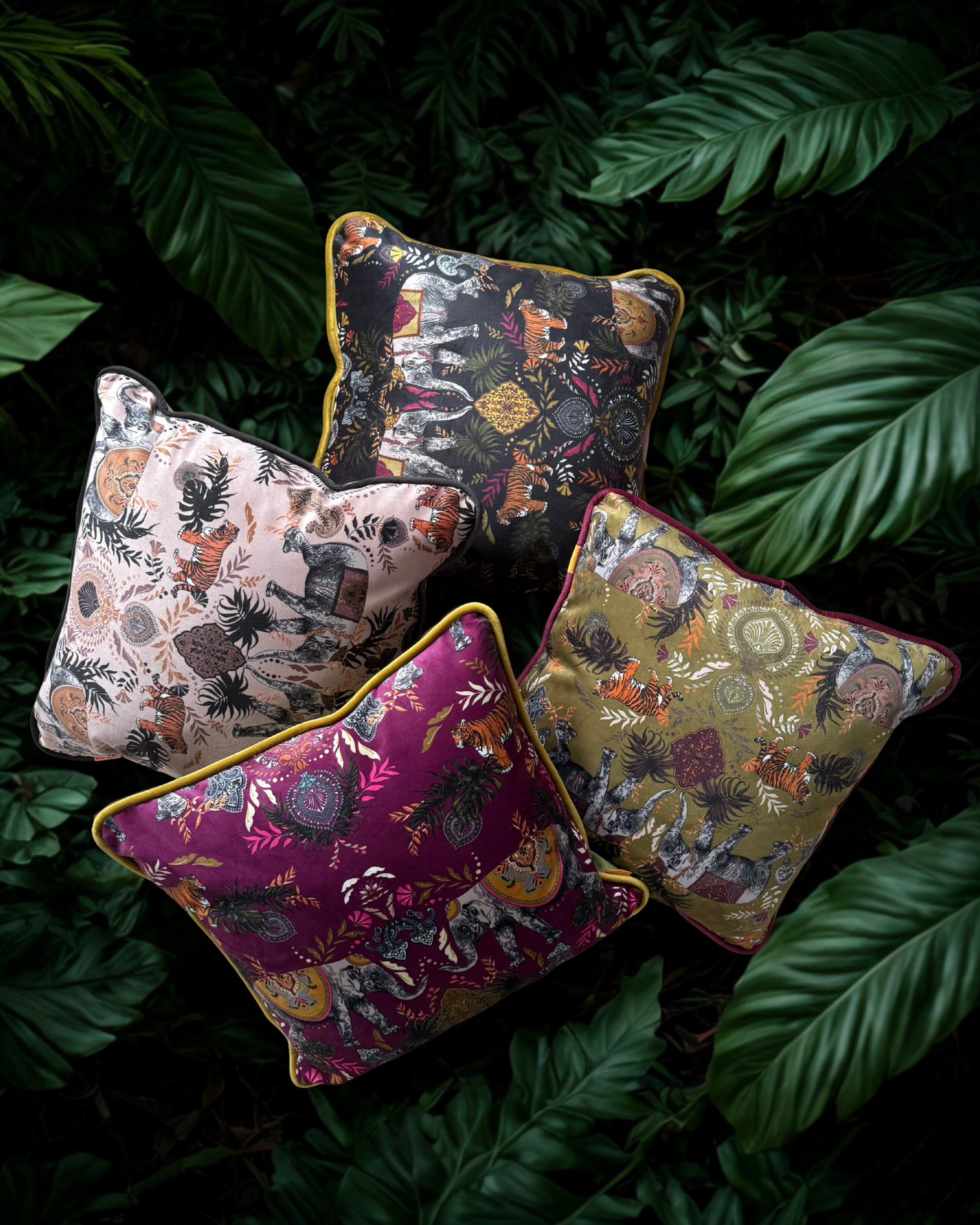 Indian Elephant Velvet Cushion Natural