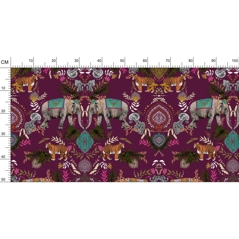 Indian Elephant Mirror Print Fabric by the Metre