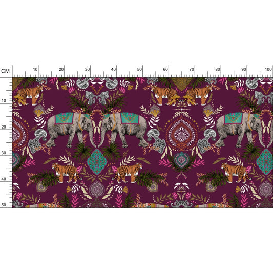 Indian Elephant Mirror Print Fabric by the Metre